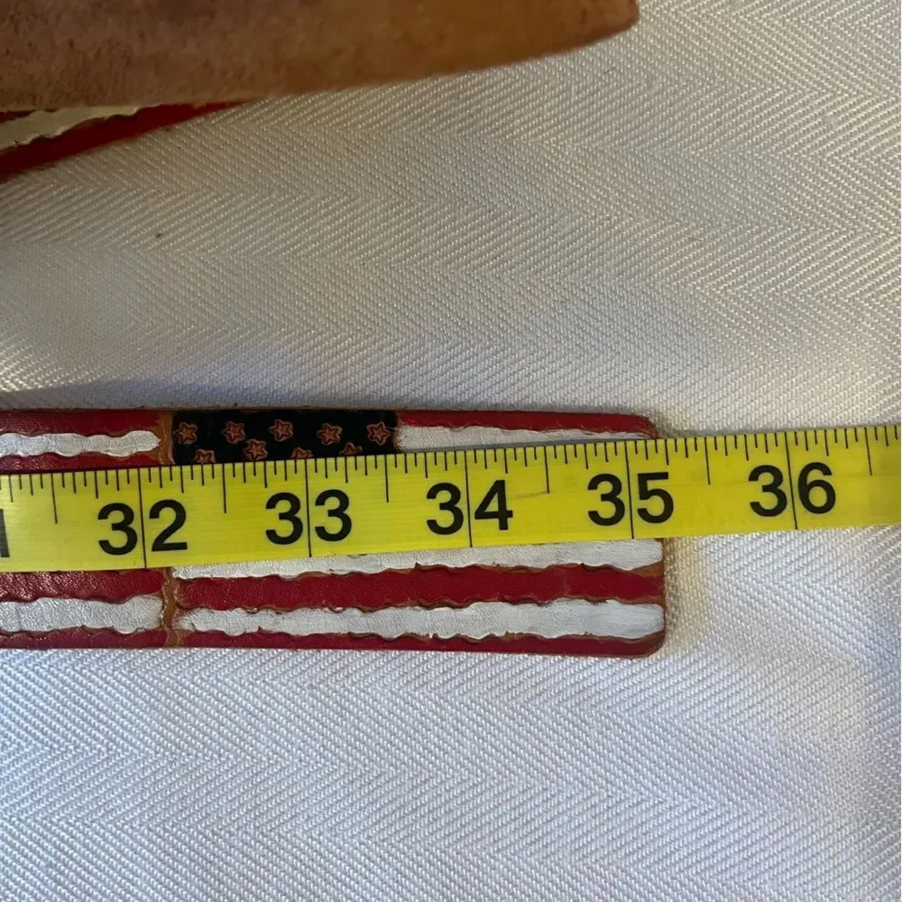 Rare🔥Diane Weiss NYC‎ hand tooled and painted leather 🇺🇸USA flag belt.